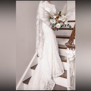 Long Sleeve Illusion Boho Style Fit & Flare Wedding Dress